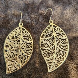 Elegant Silver Tone Filigree 2 1/2" Drop Leaf Earrings